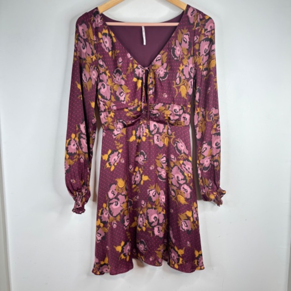 Free People Morning Light Long Sleeve Dress 6 Balloon Sleeve Floral Boho 70s - Picture 3 of 15